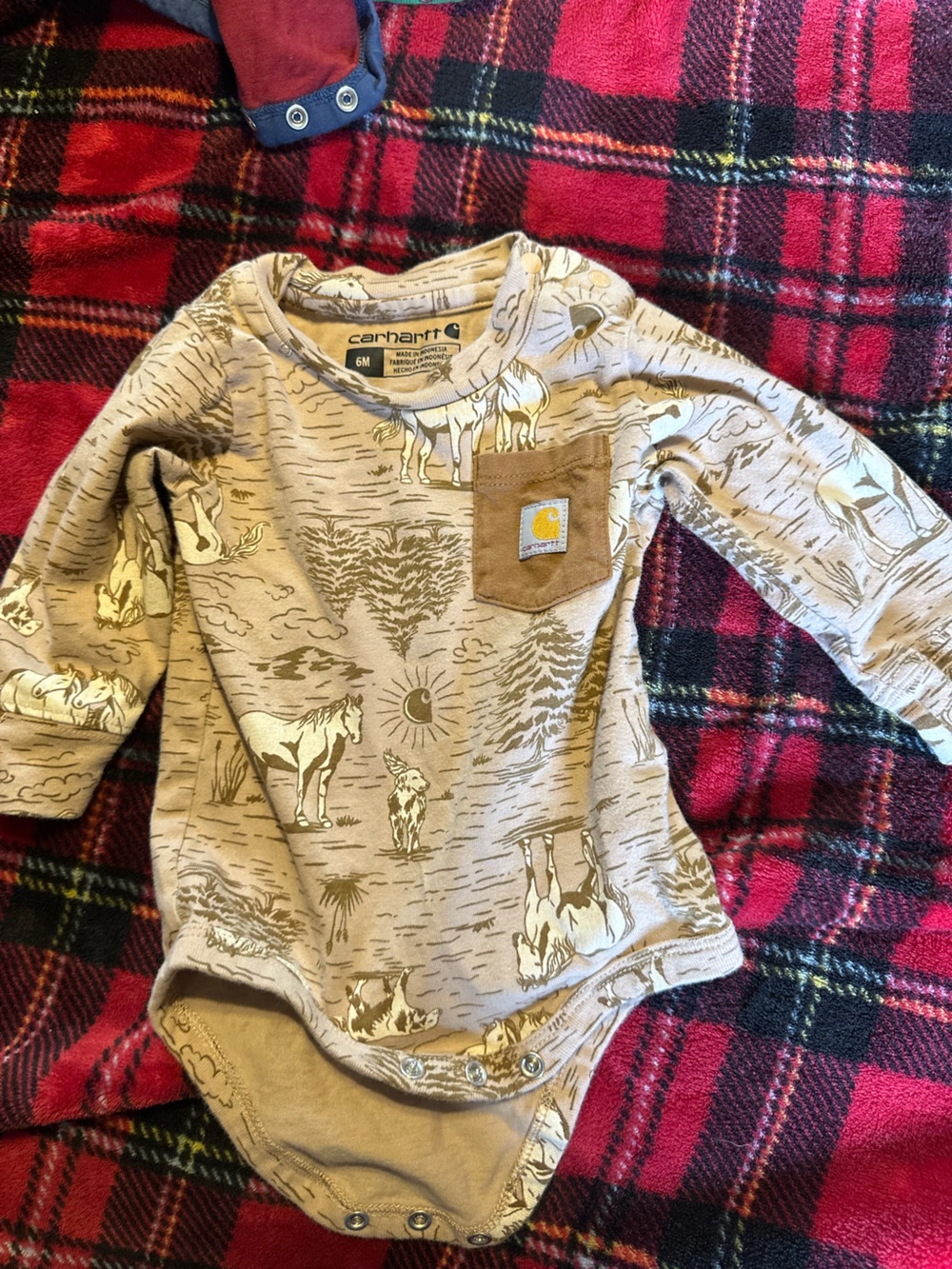 Carhartt Tan Western Print Long Sleeve Baby Bodysuit